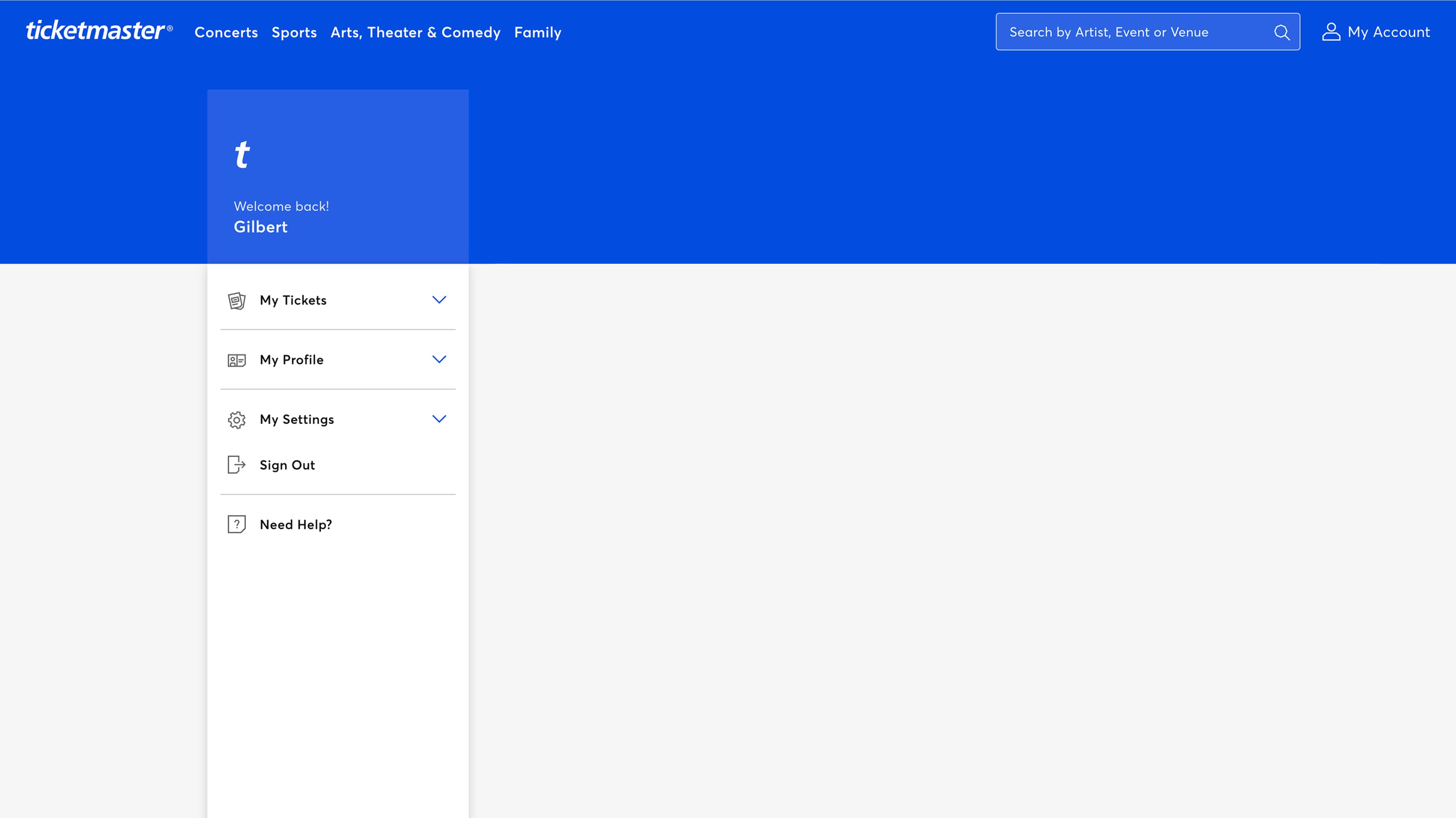 Redesigned Accordion component from Ticketmaster with all sections closed